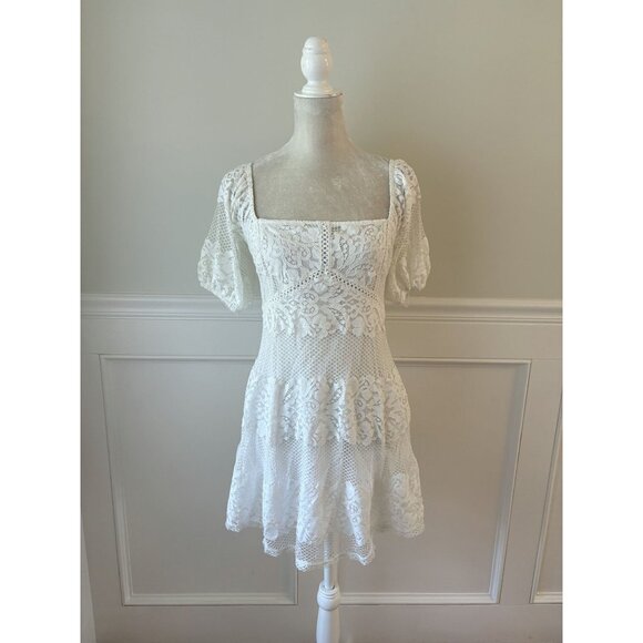 Free People Be Your Baby Lace Mini Dress Ivory Small S - Picture 3 of 8